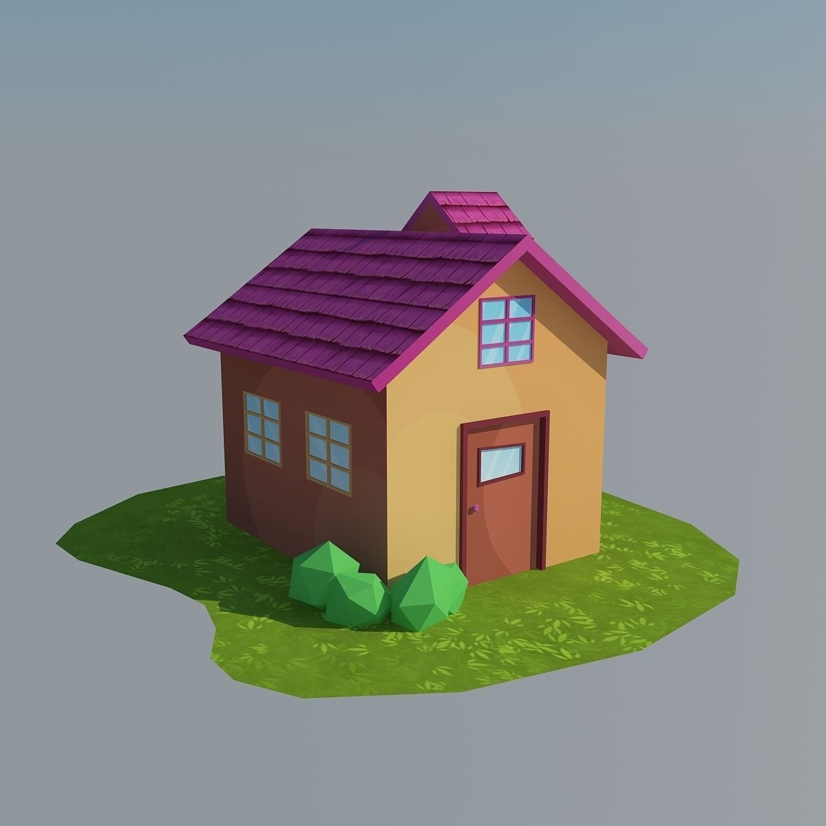 Low Poly House with roof Low-poly 3D model_1