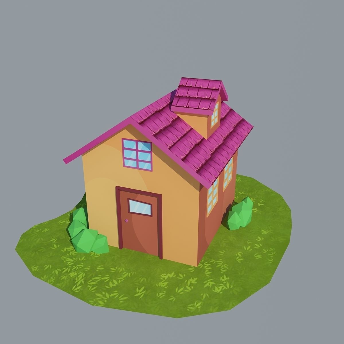 Low Poly House with roof Low-poly 3D model_2