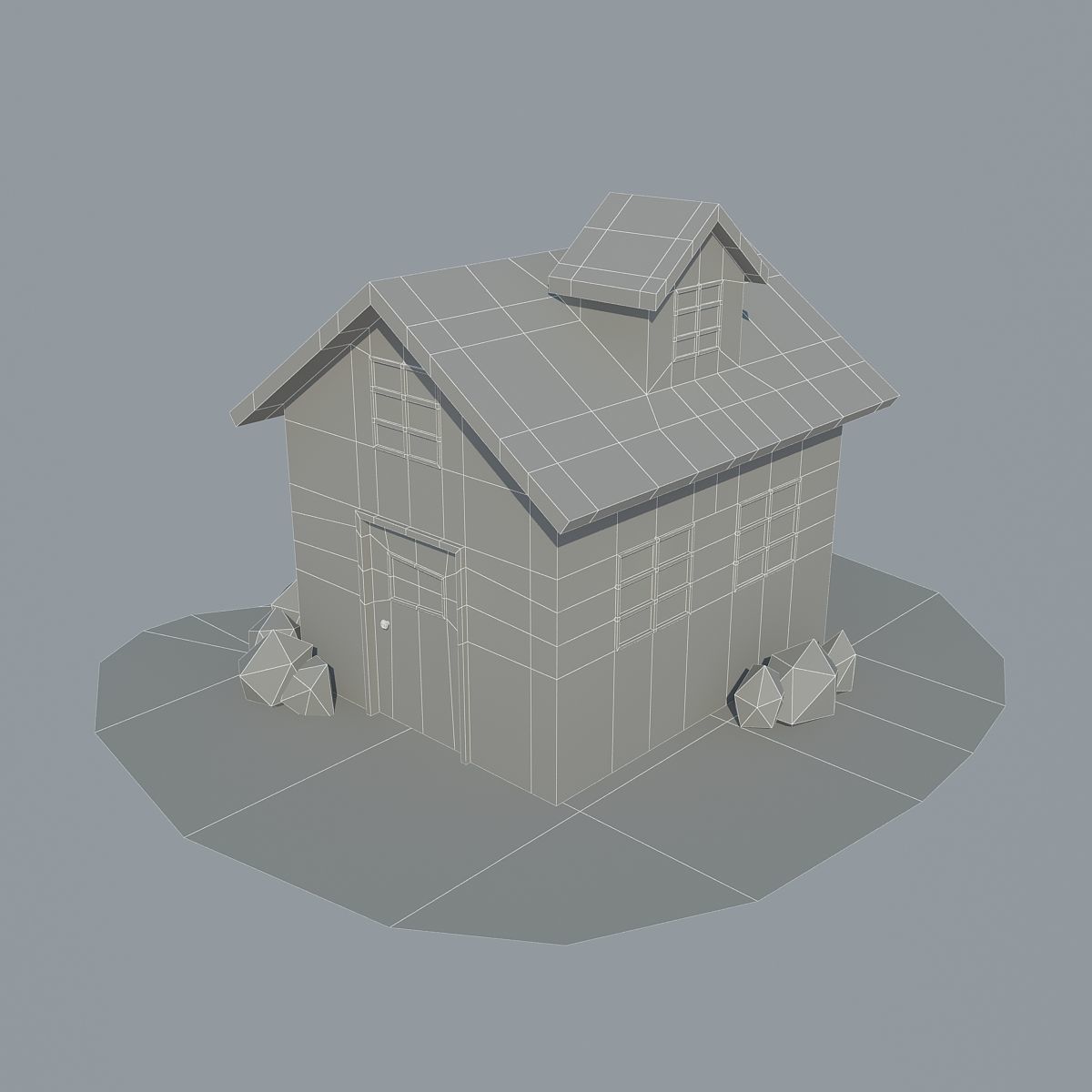 Low Poly House with roof Low-poly 3D model_5