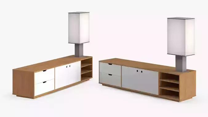 Tall Rectangular Lamp on Media Console 3D model 3