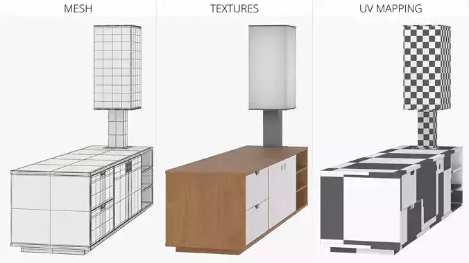 Tall Rectangular Lamp on Media Console 3D model 7