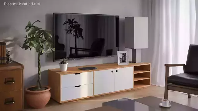 Tall Rectangular Lamp on Media Console 3D model 2