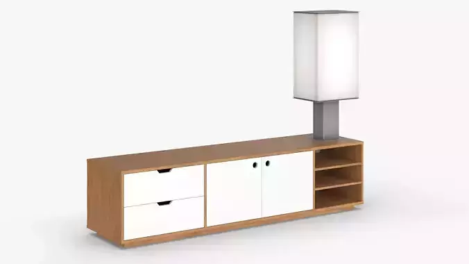 Tall Rectangular Lamp on Media Console 3D model
