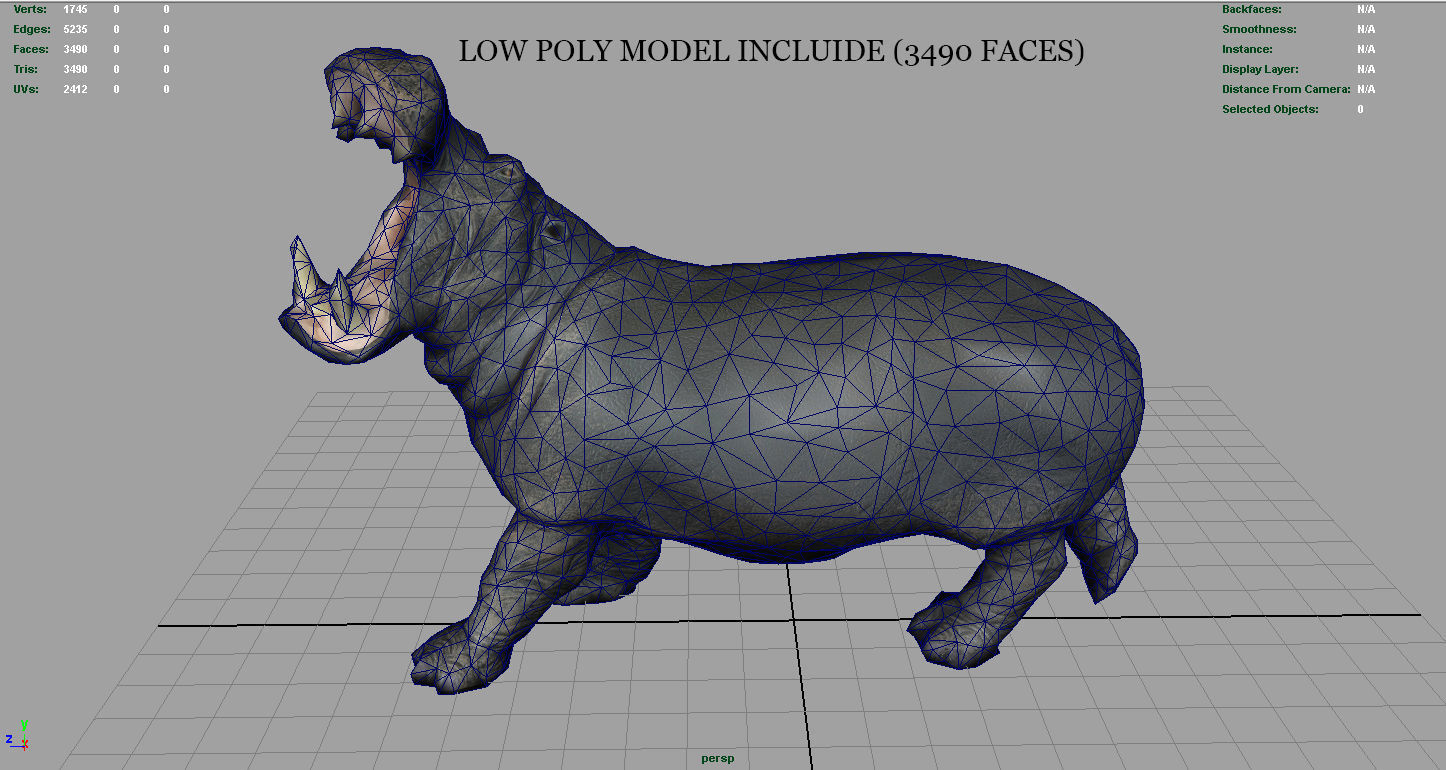 Hippopotamus Low-poly 3D model_17