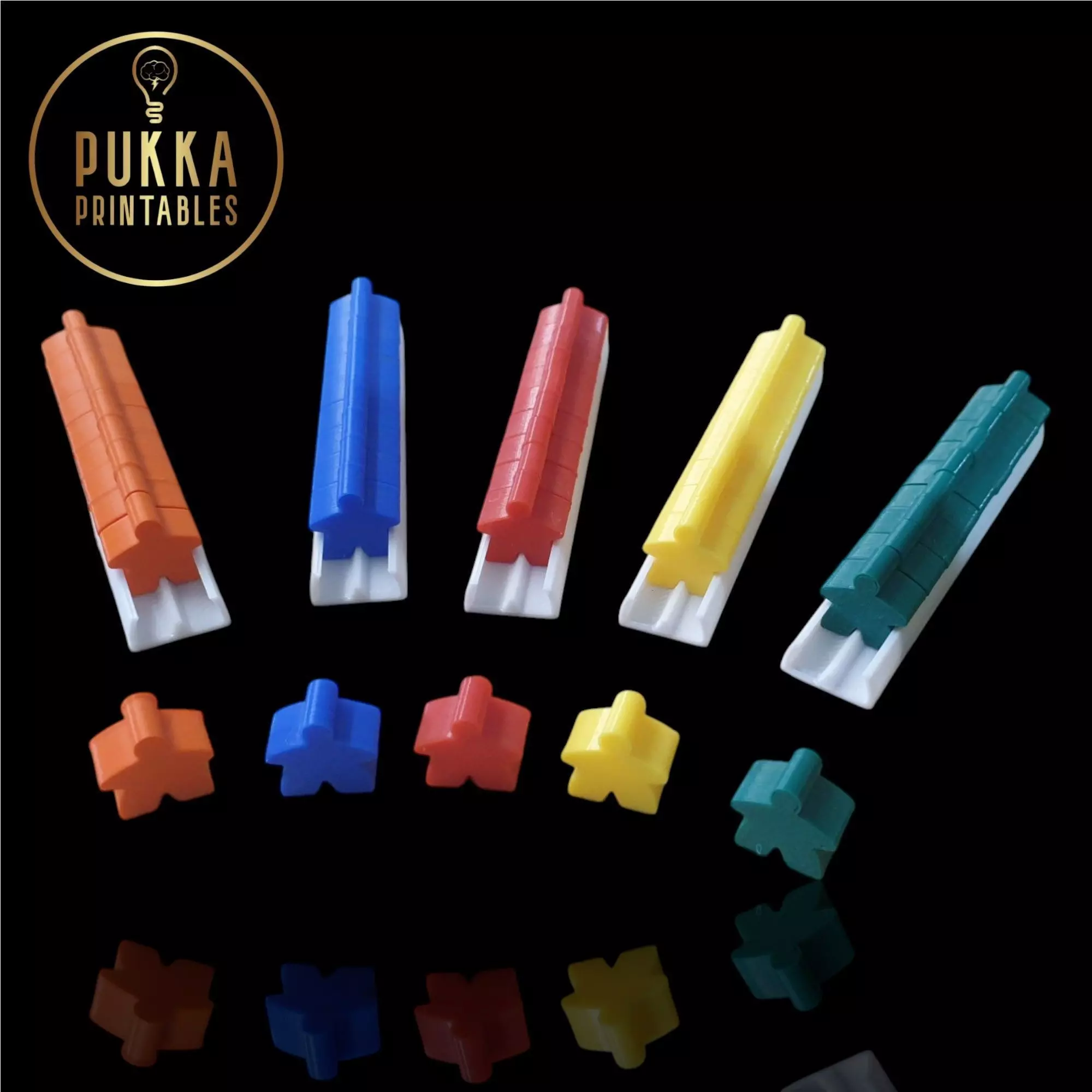 Meeples Player Tokens with Storage Rail Board Game Pawns STL 3D print model