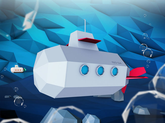Low Poly Cartoon Submarine Free low-poly 3D model