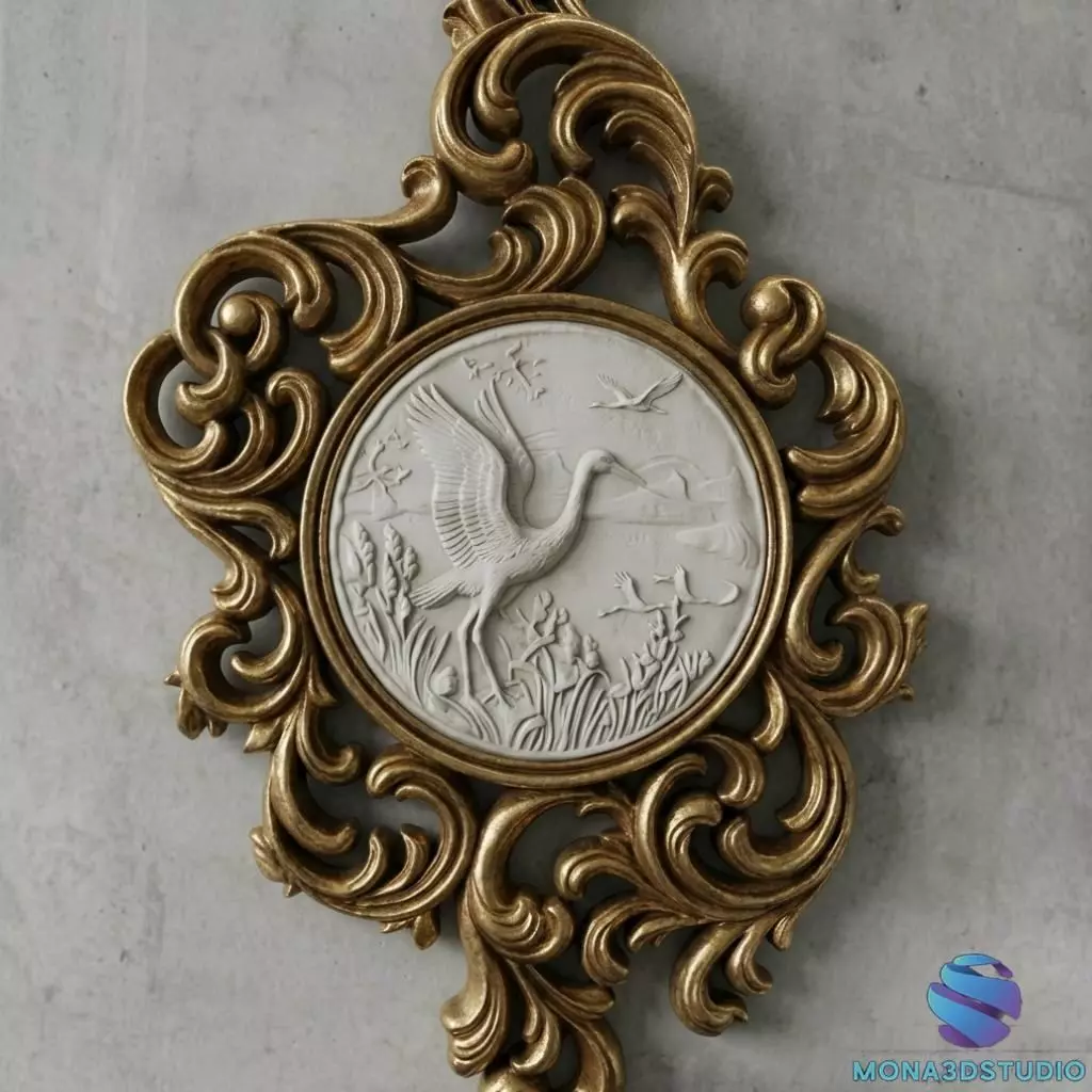 Baroque Heron Relief - 3D Model STL - CNC-3D Printing 3D print model
