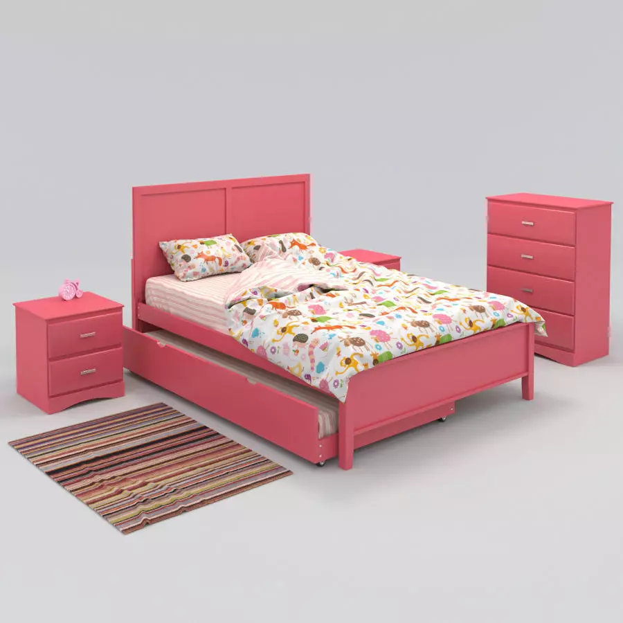 Furniture of America Colorpop Youth Bed Trundle and Nightstand 3D model