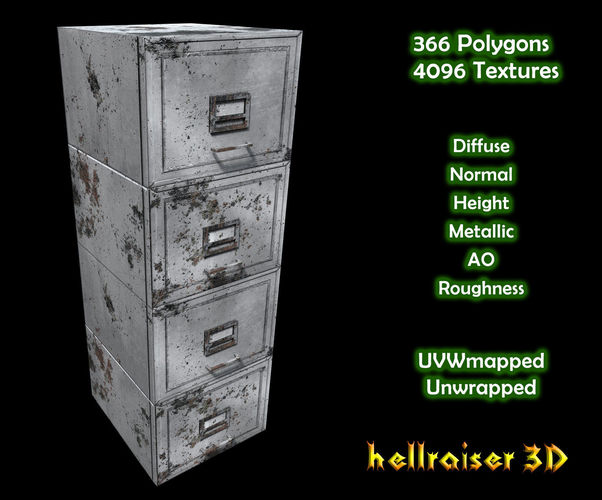 File Cabinet - PBR - Dirty Textured Low-poly 3D model