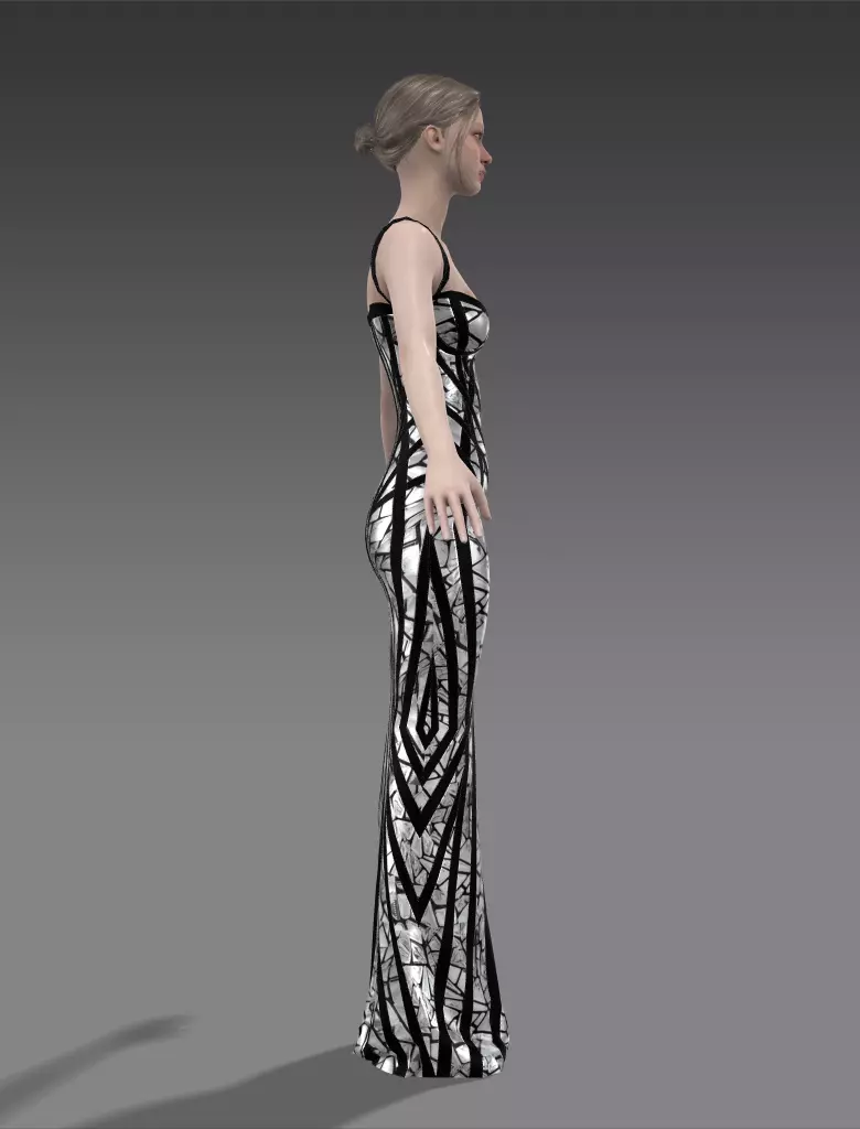 Mirror metalic detail dress heart neckline Low-poly 3D model
