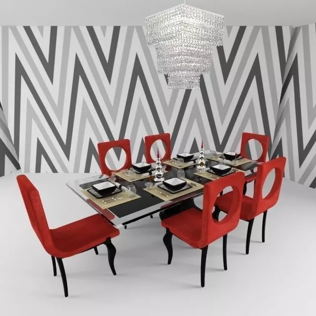 Modern Dining Table Set 3D model_0