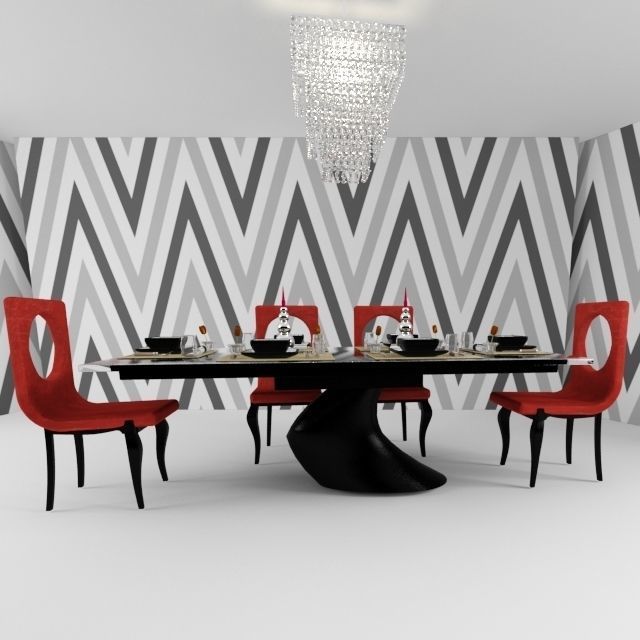 Modern Dining Table Set 3D model_2
