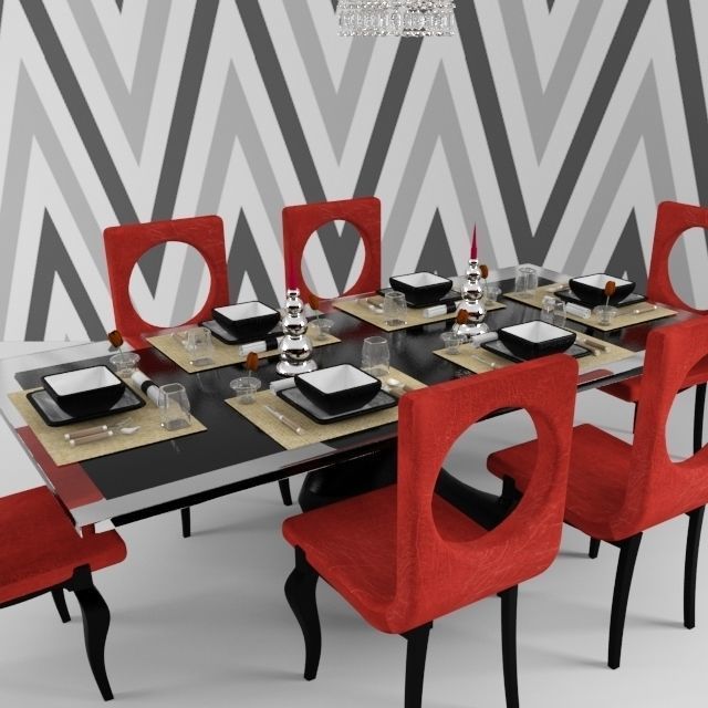 Modern Dining Table Set 3D model_1