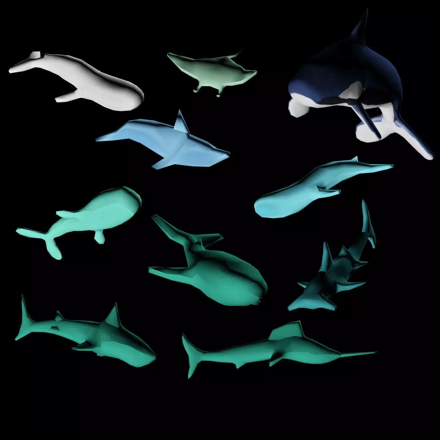 Fish set origami whales 3D model_0