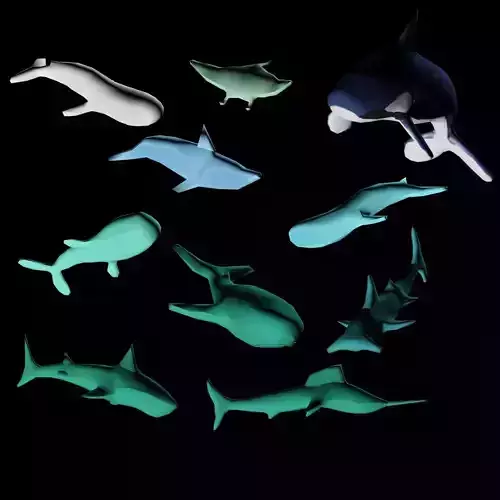 Fish set origami whales 3D model