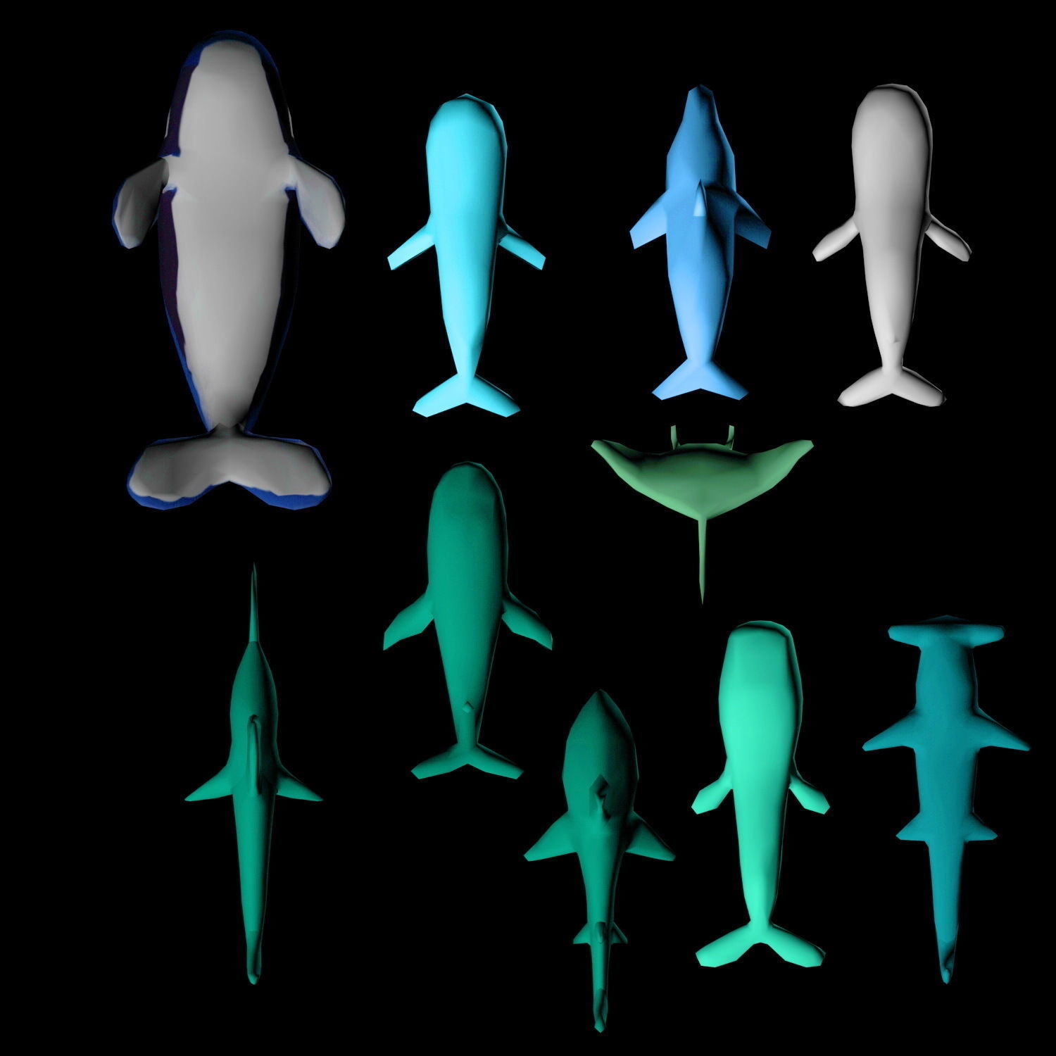 Fish set origami whales 3D model_2
