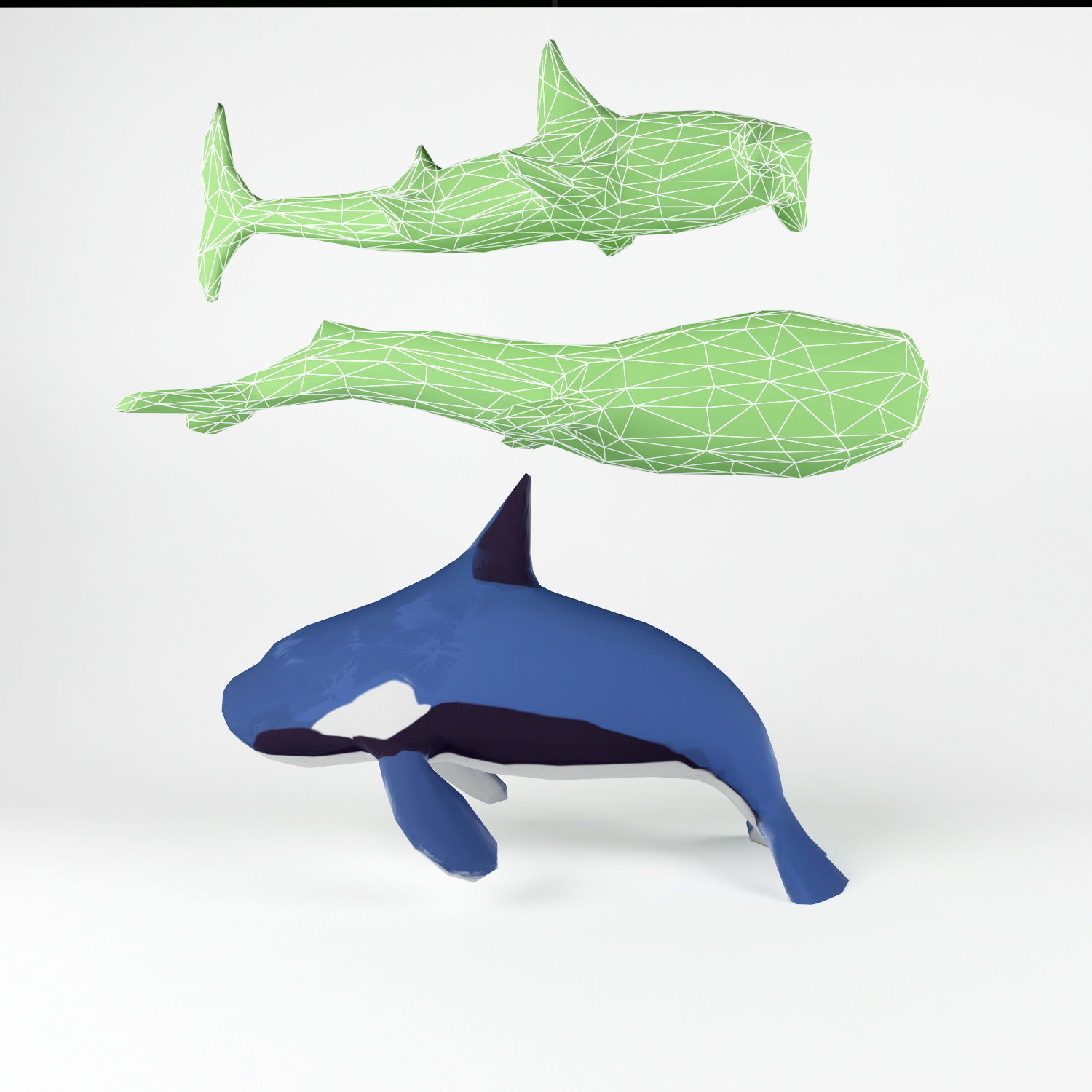 Fish set origami whales 3D model_12