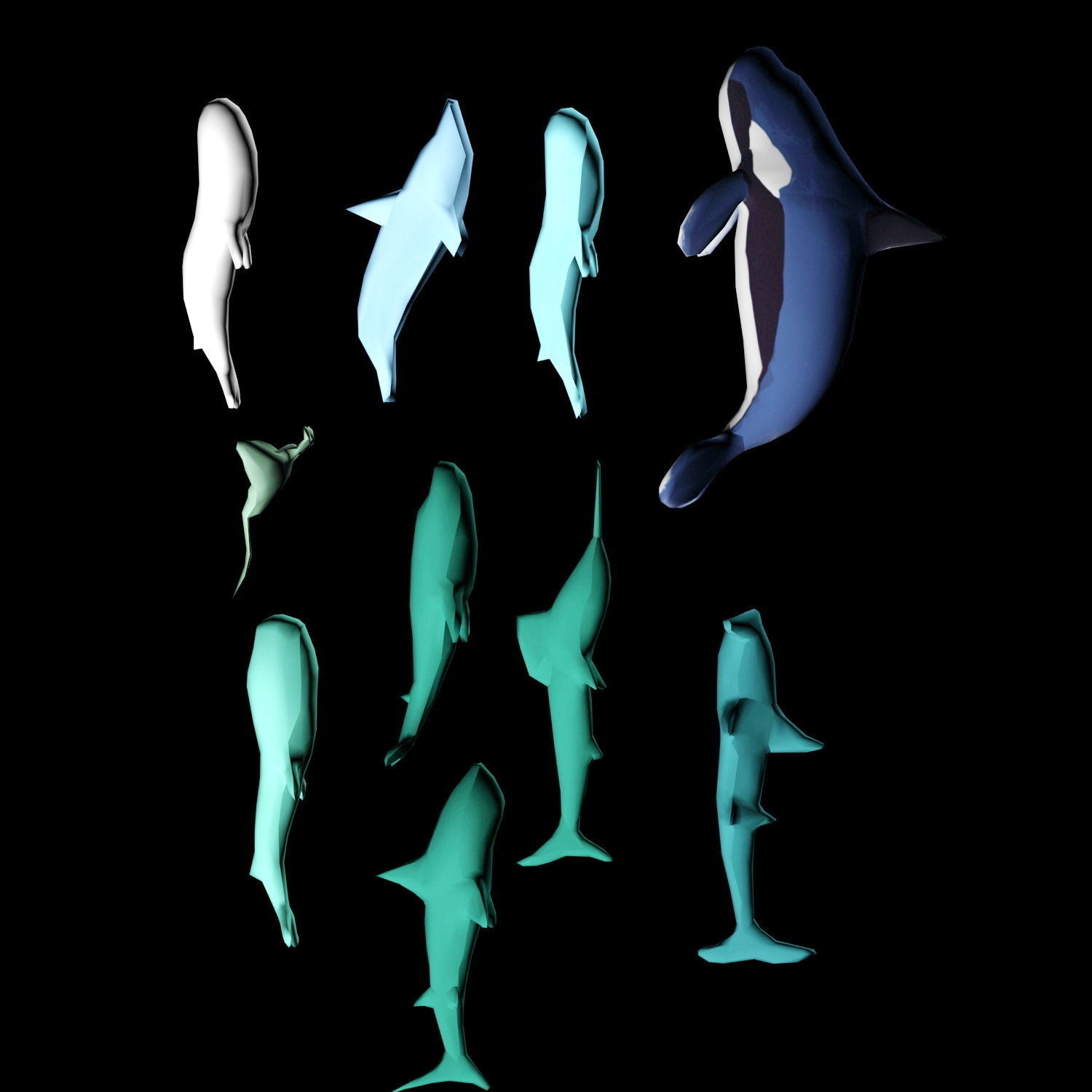 Fish set origami whales 3D model_4