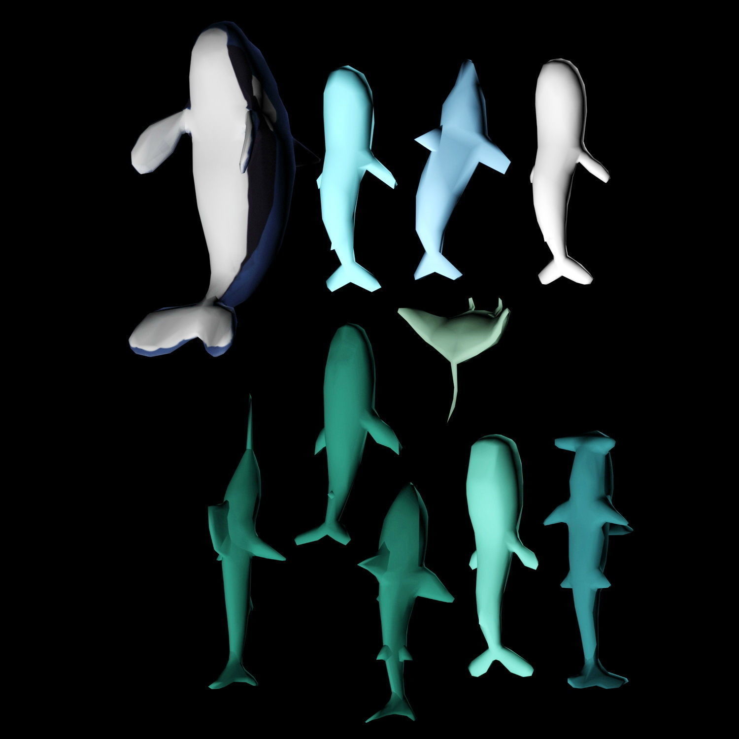 Fish set origami whales 3D model_3