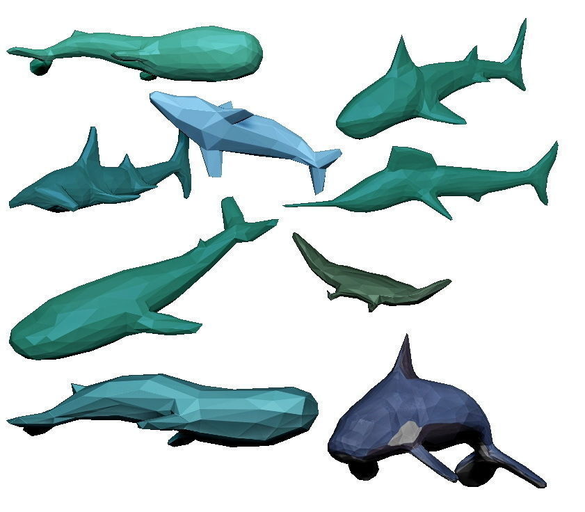 Fish set origami whales 3D model_1