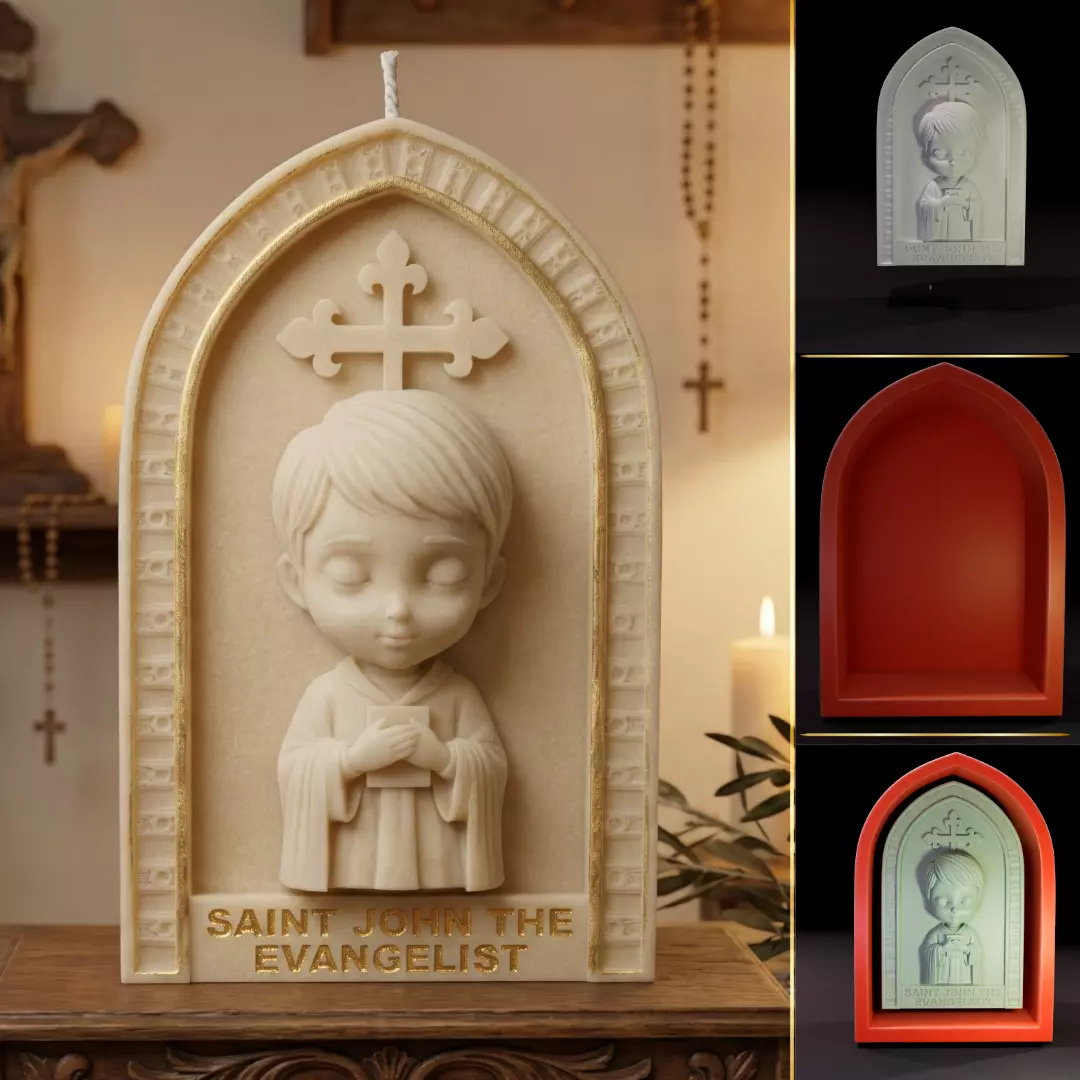 Chibi Saint John the Evangelist Gothic Arch Relief 3D print model