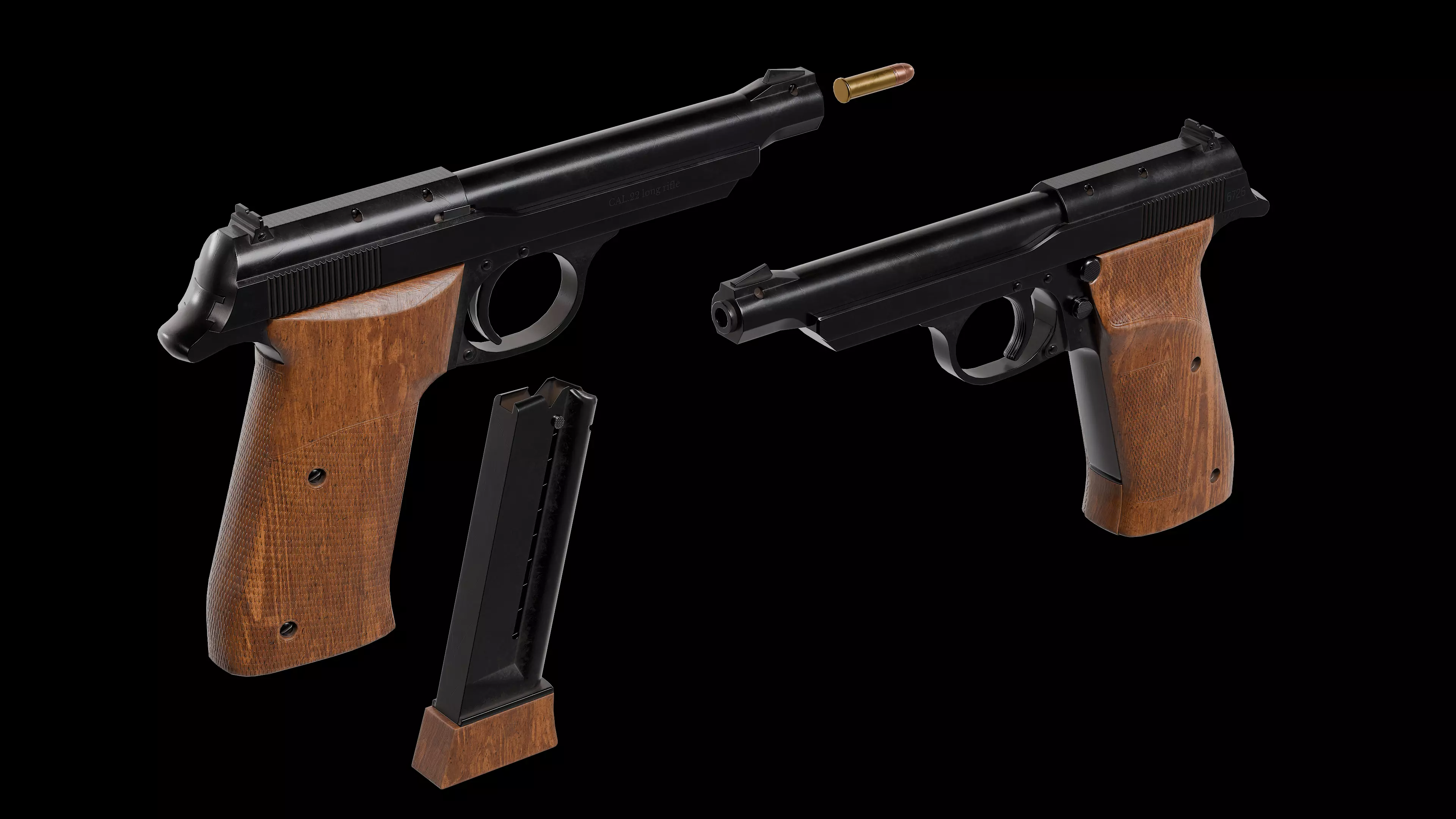 Walther Olympia Pistol 22 LR Low-poly 3D model