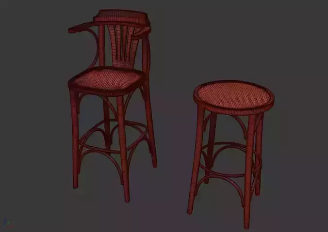 Bar Chair set 2 3D model 7