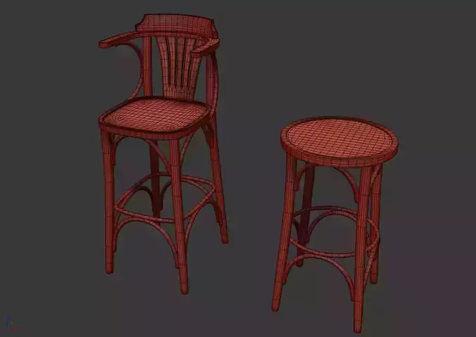 Bar Chair set 2 3D model 6