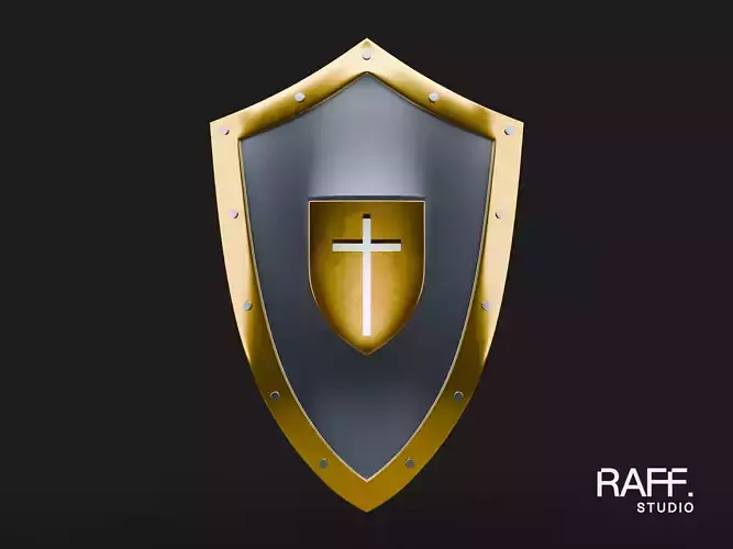 Realistic Medieval Metal Shield with Cross - Game and Cinematic
