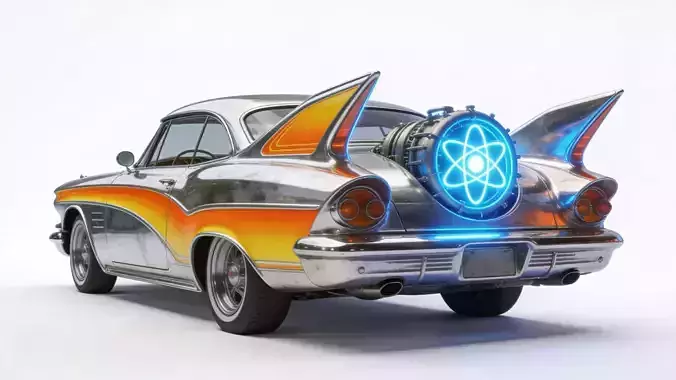 Atompunk Retro Futuristic Atomic Car 3D Model