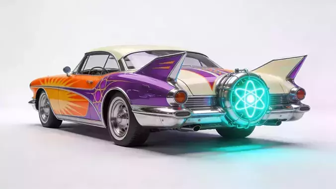 Atompunk Retro Futuristic Atomic Car 3D Model
