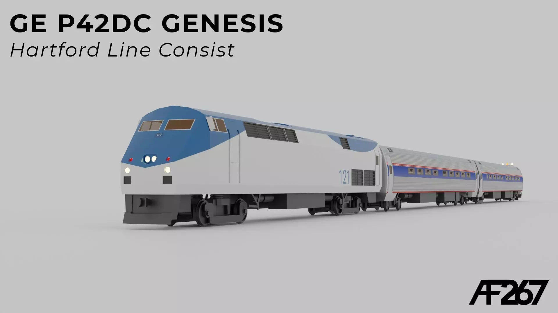 General Electric GE P42DC Genesis w Amfleet and Metroliner Low-poly 3D model