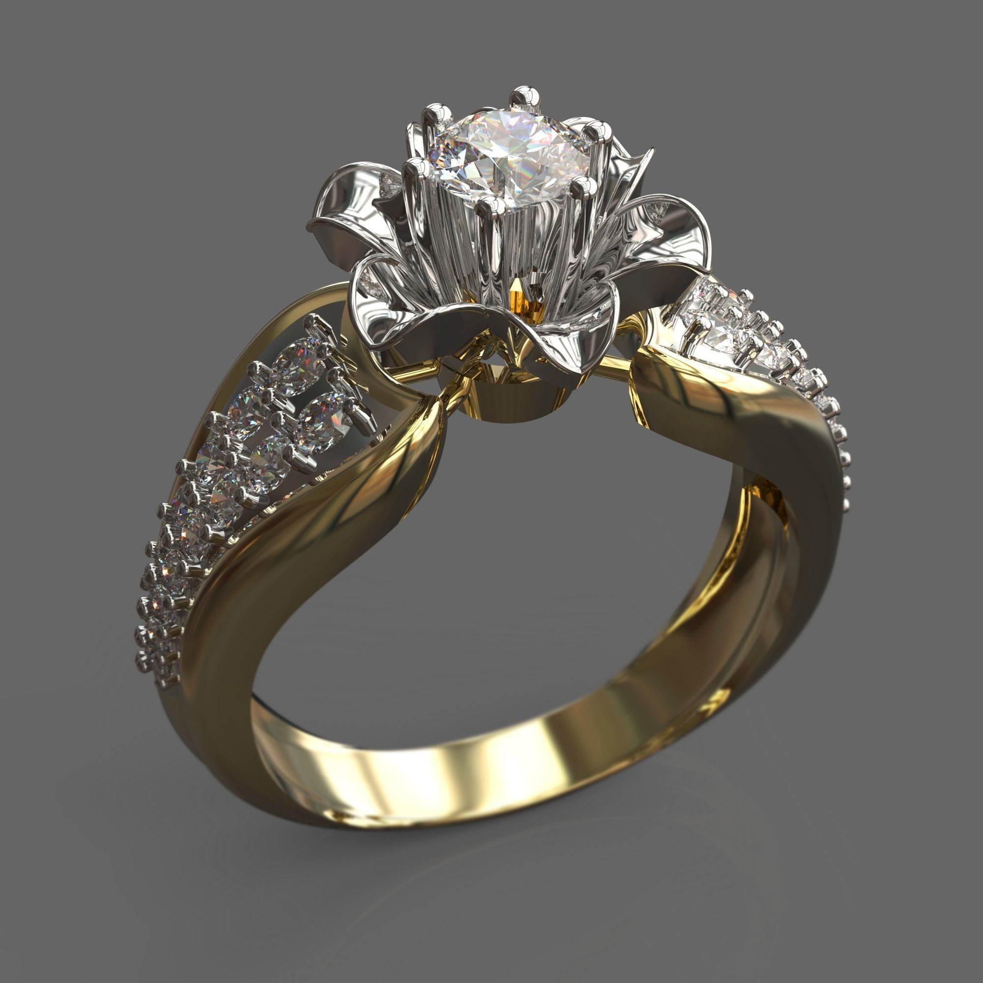 Ring diamond flower engagement 3D print model_0