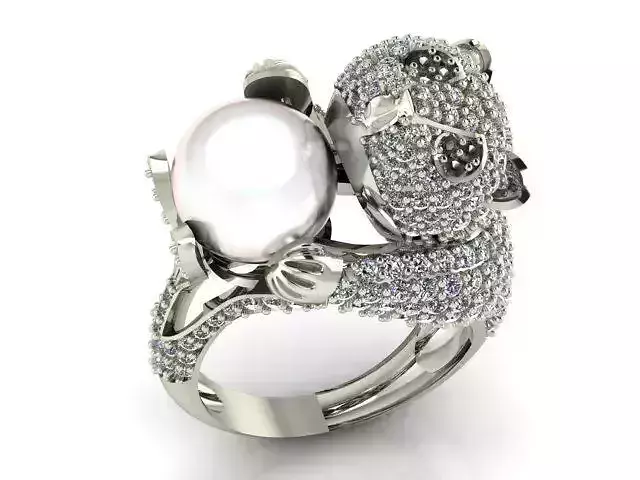 Ring panda pearl and diamond