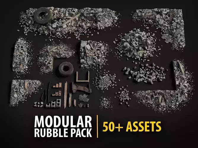 Modular Concrete Debris Pack - 58 Assets PBR Game Ready