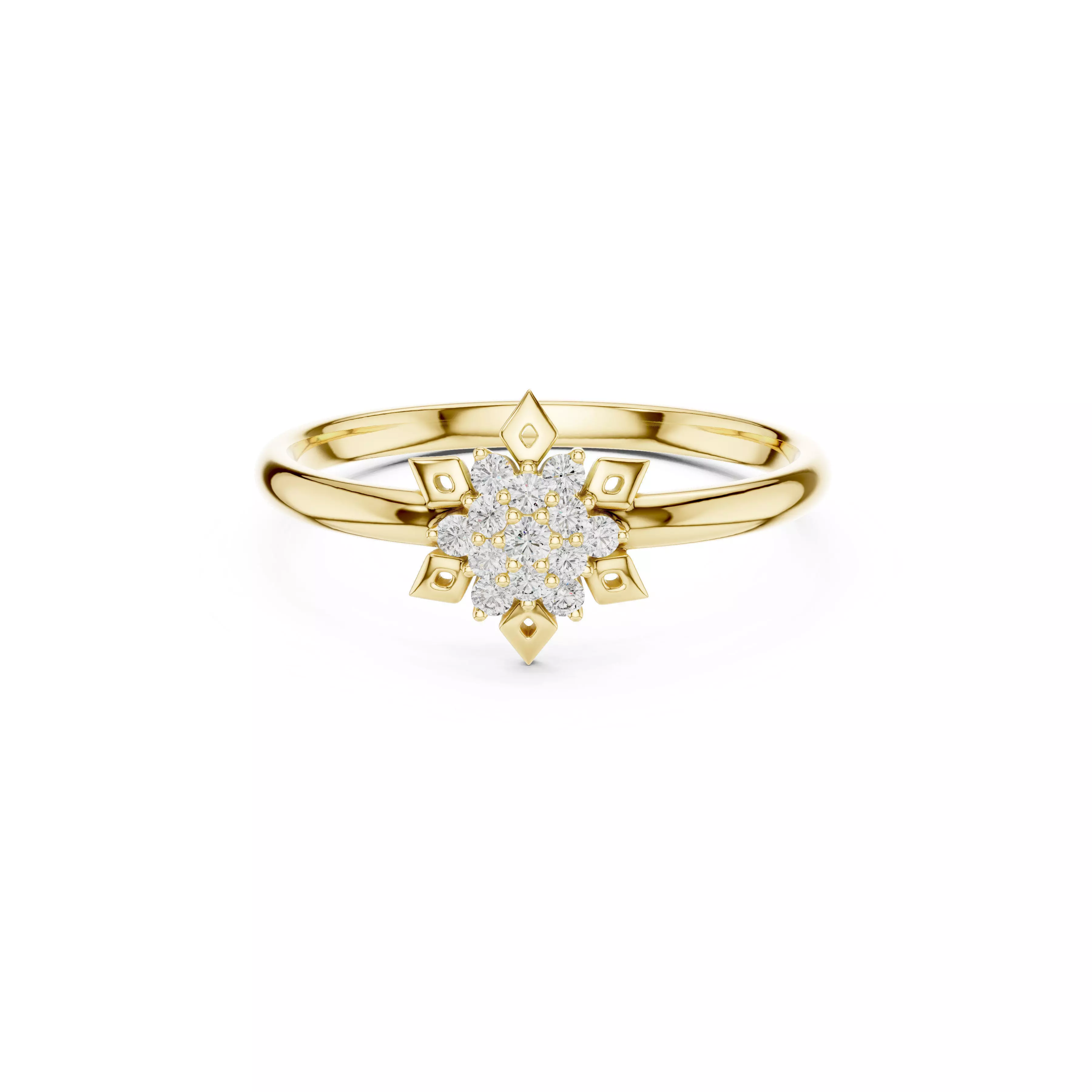 Jewelry Radiating Petal Motif Cluster Diamond Flower Ring CAD 3D print model
