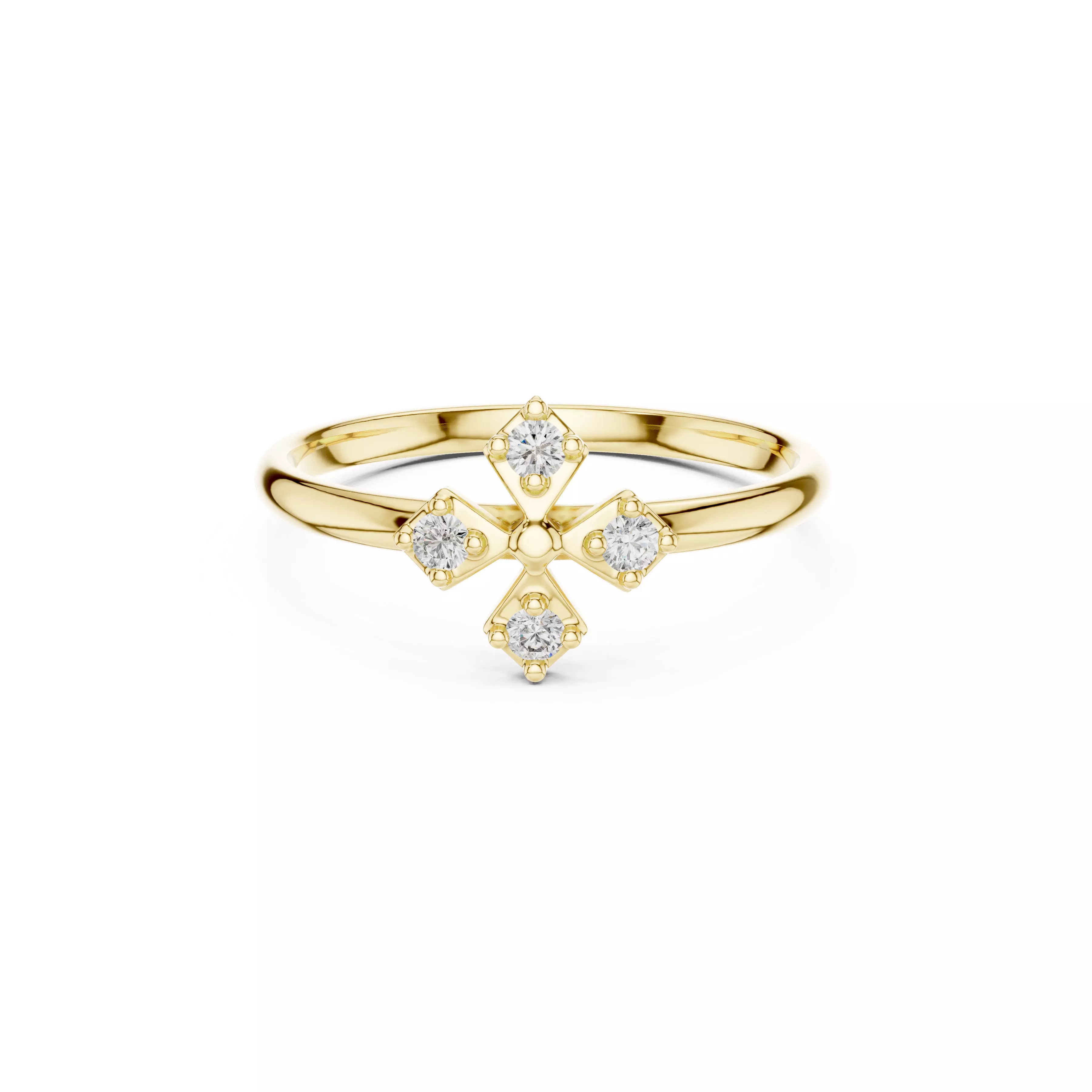 Jewelry Minimalist Diamond Four Stone Cross Flower Ring CAD 3D print model