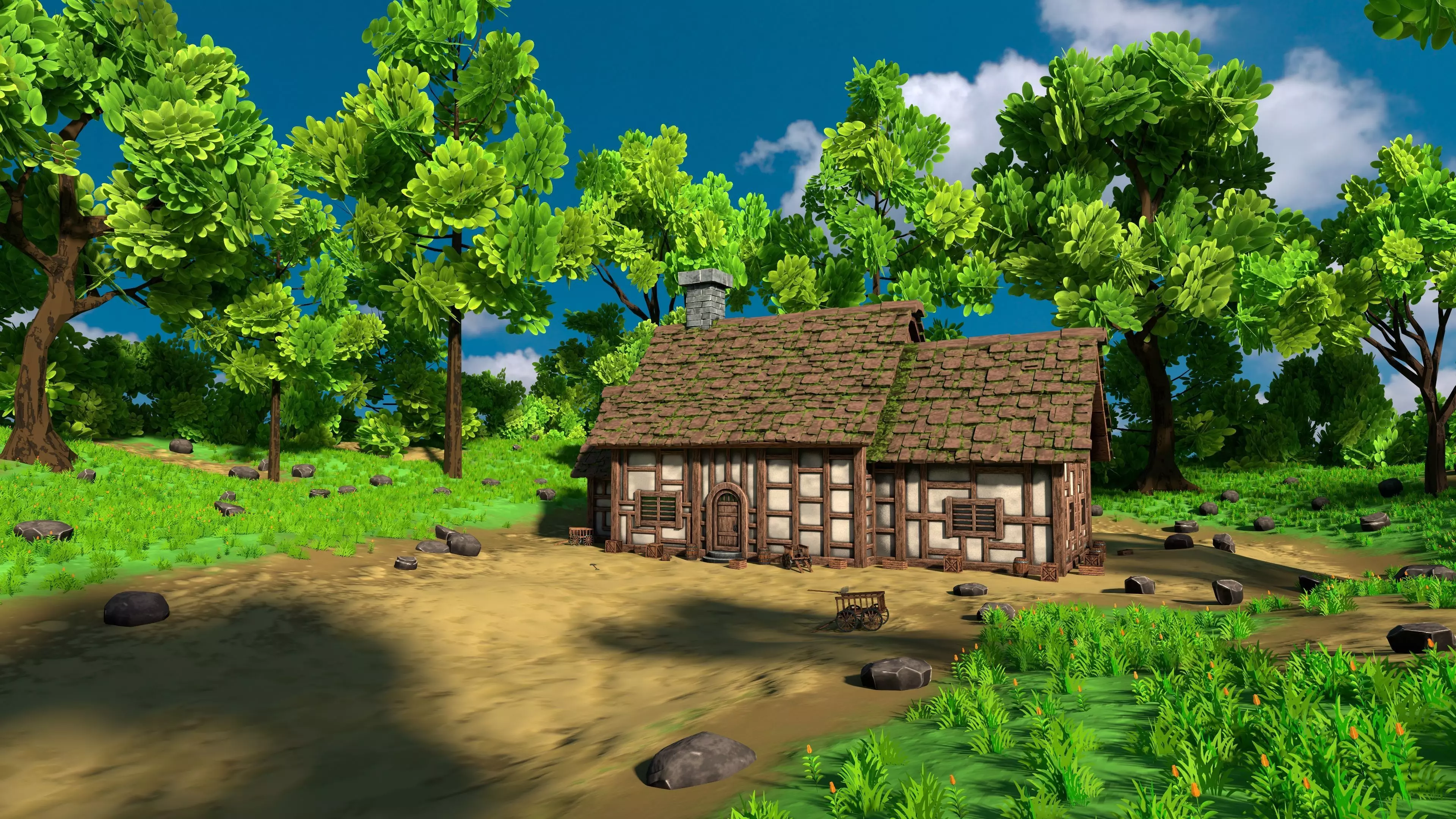 Medieval House 14 With Environment Low-poly 3D model