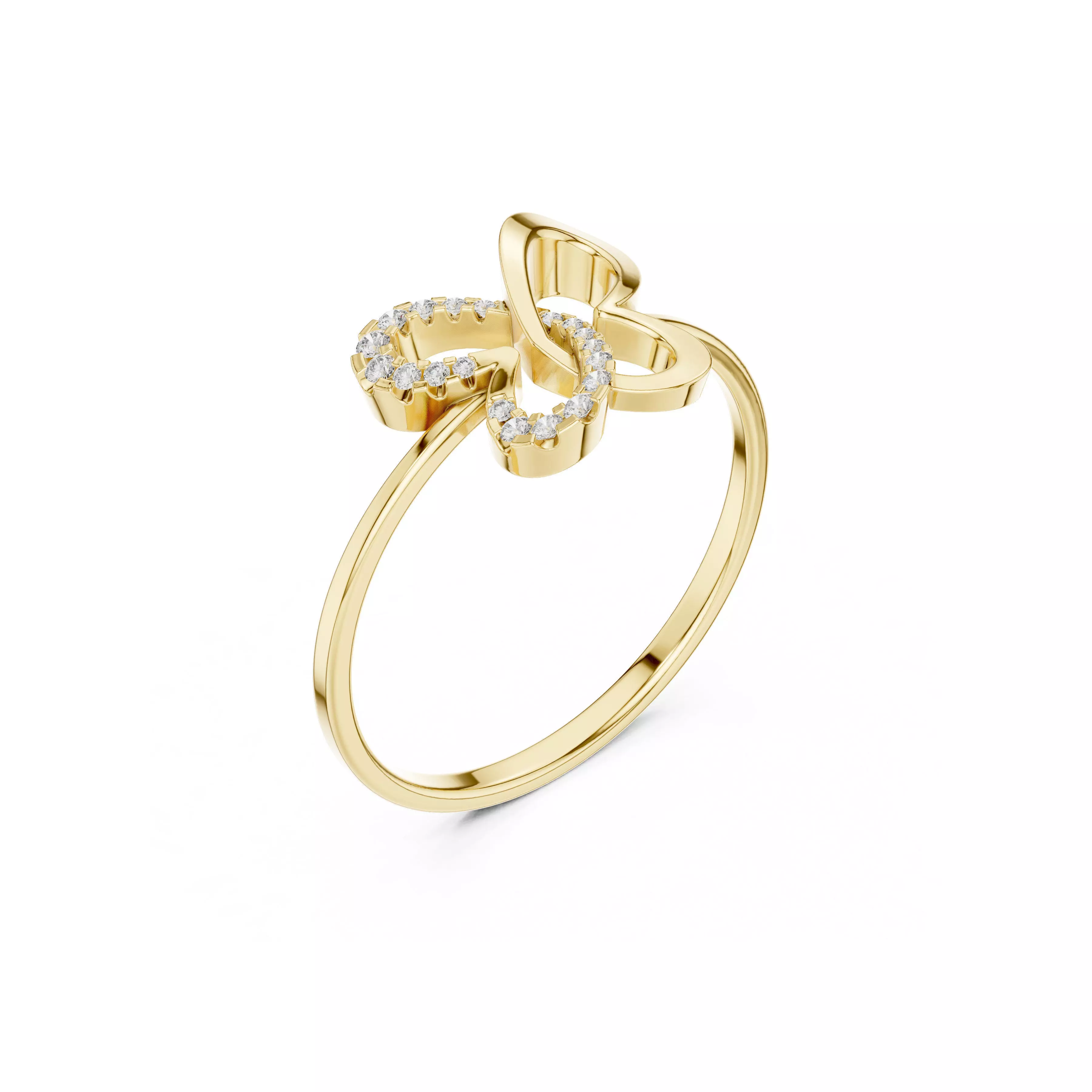 Jewelry Pave Open Hearts Romantic Love Heart Diamond Ring 3D print model