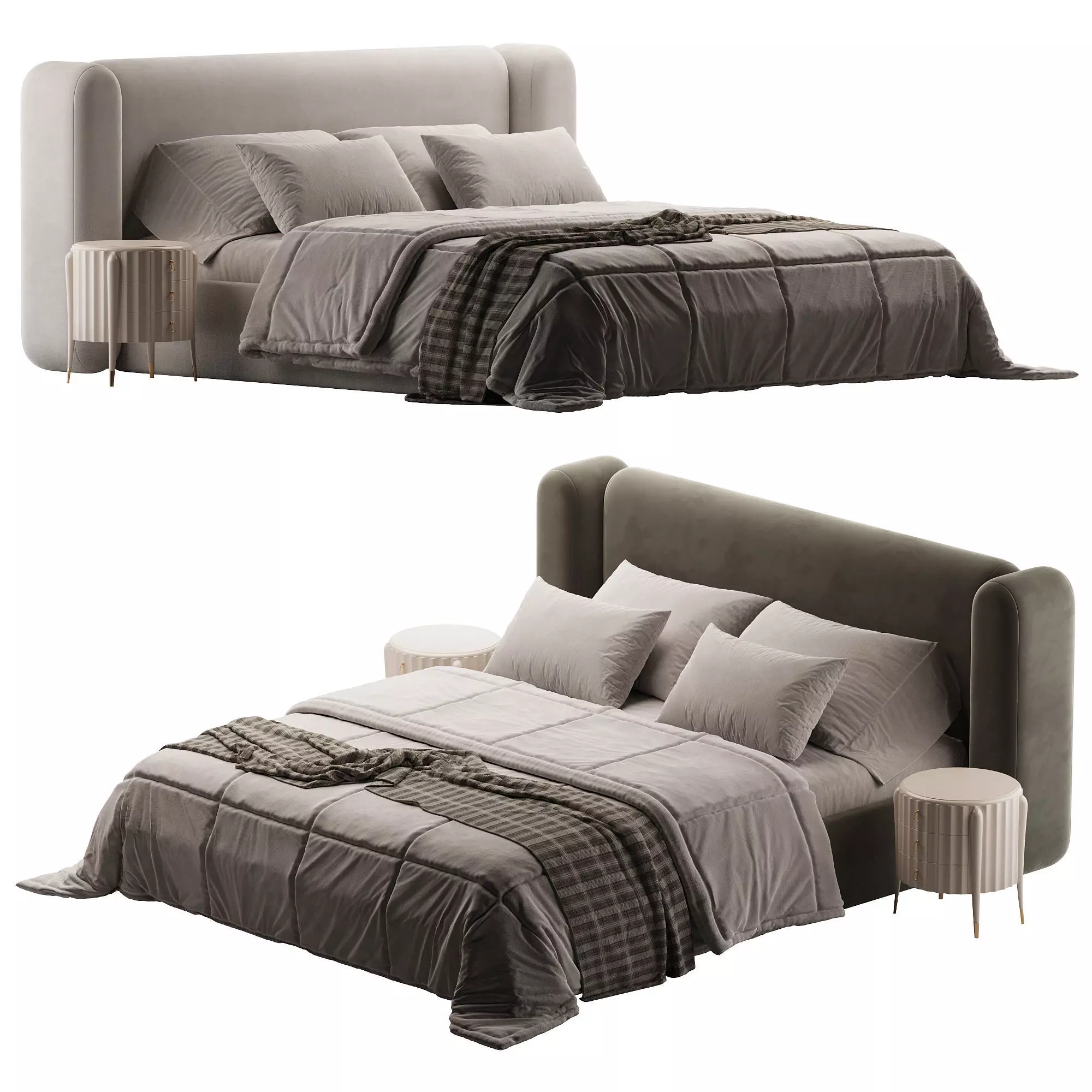 Vienna Tan Boucle Queen Bed Low-poly 3D model