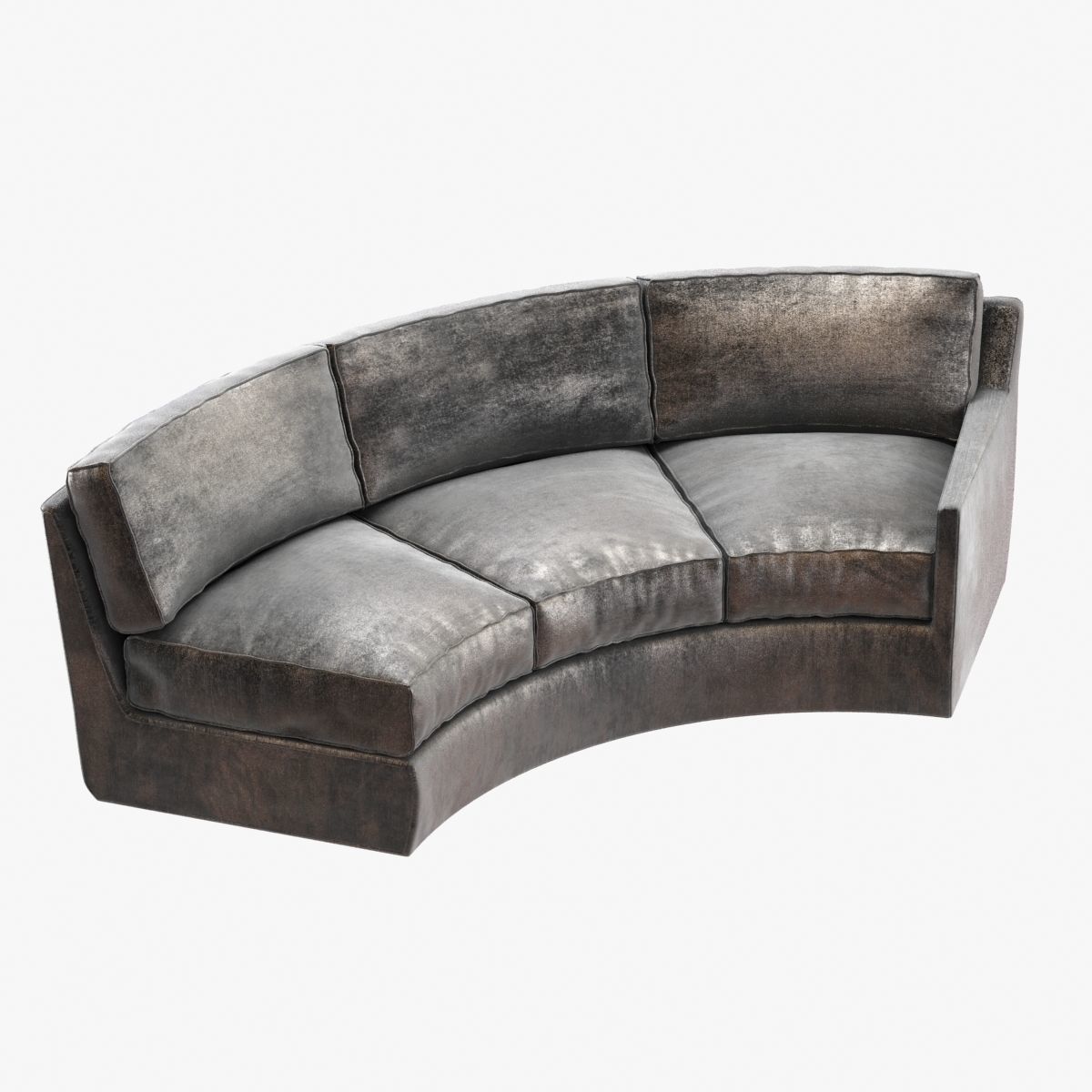 Cusom made assymetric curved grey velvet sofa 3D model MAX OBJ 3DS FBX
