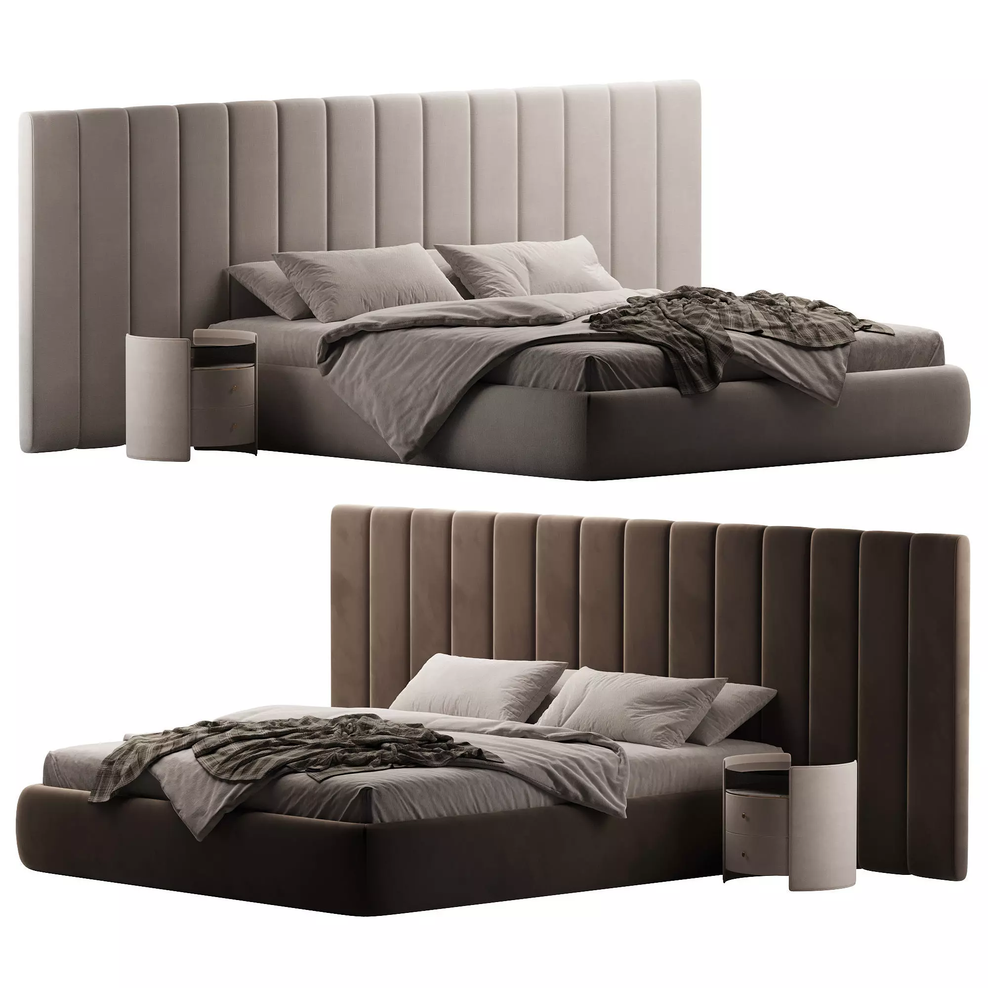 Rune King Bed Beige Velvet Low-poly 3D model