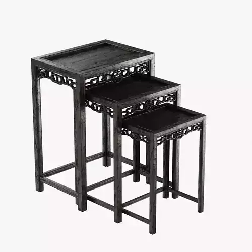 Chinese Black Lacquered Nest of Three Side Tables