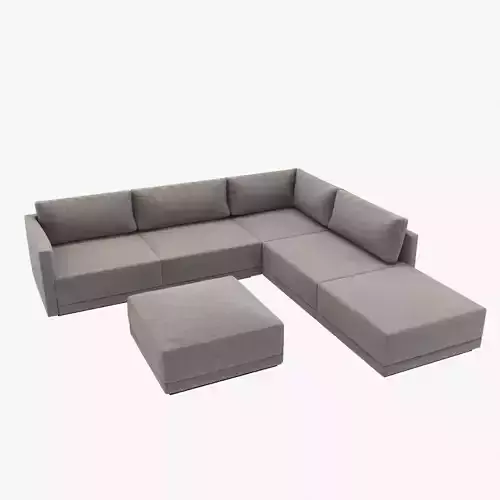 Custom made modern corner sofa with ottoman upholsterd in grey t