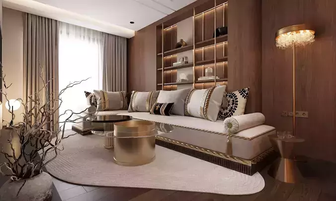 Warm Luxe Wood Living Room 3D model