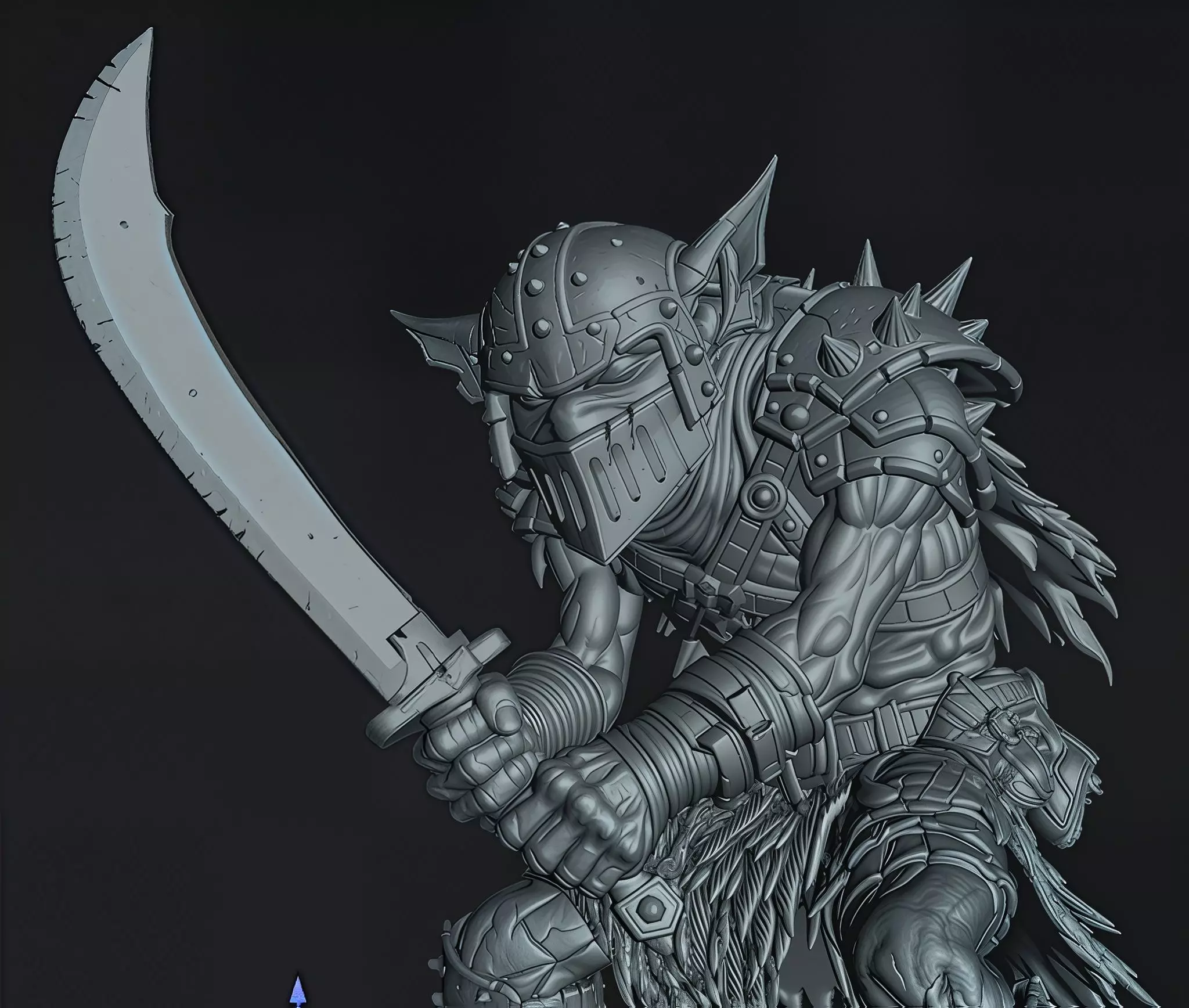 Orc Warlord with TwoHanded Curved Sword Fantasy Orc STL 3D print model