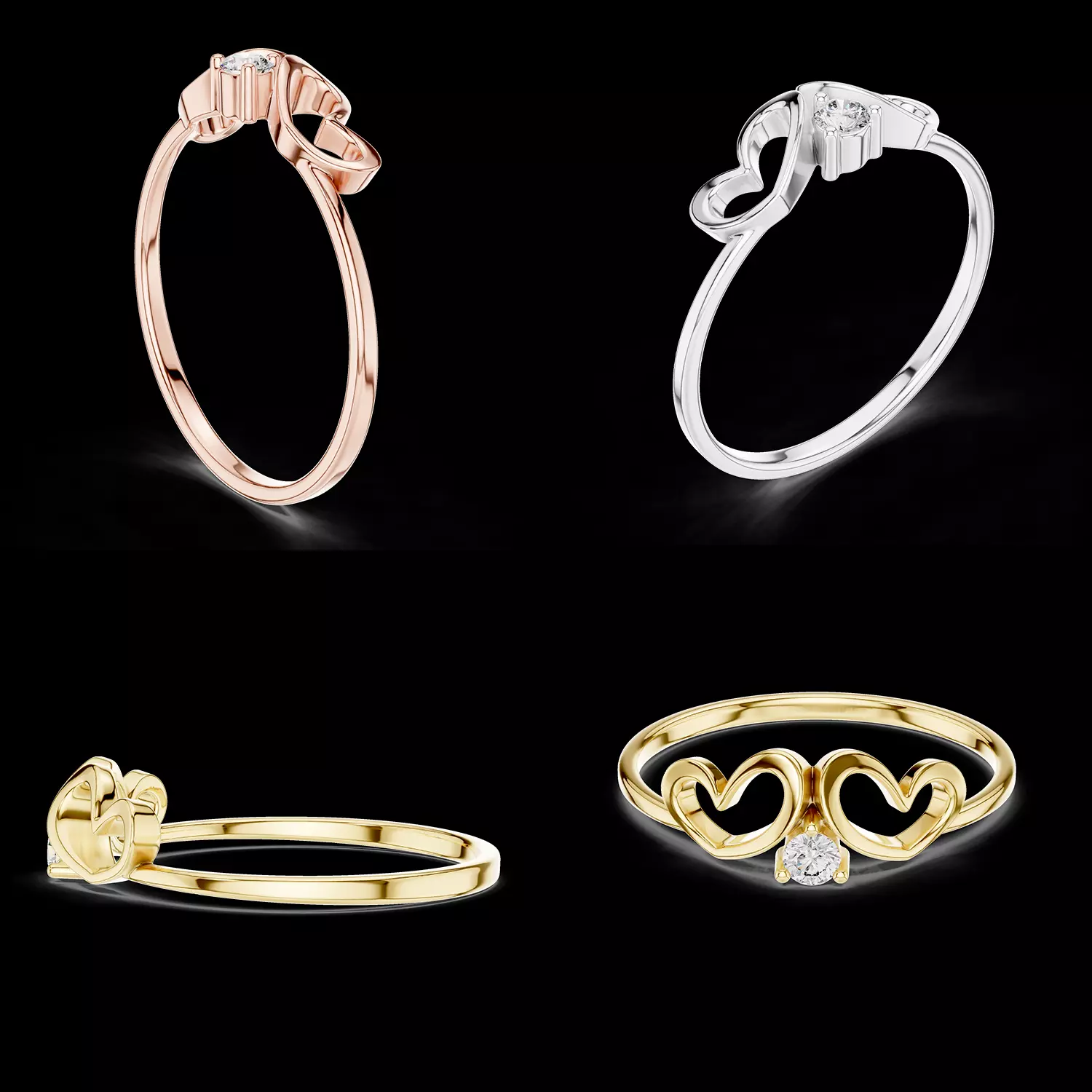 Double Heart Solitaire Ring Elegant Jewelry CAD 3D print model