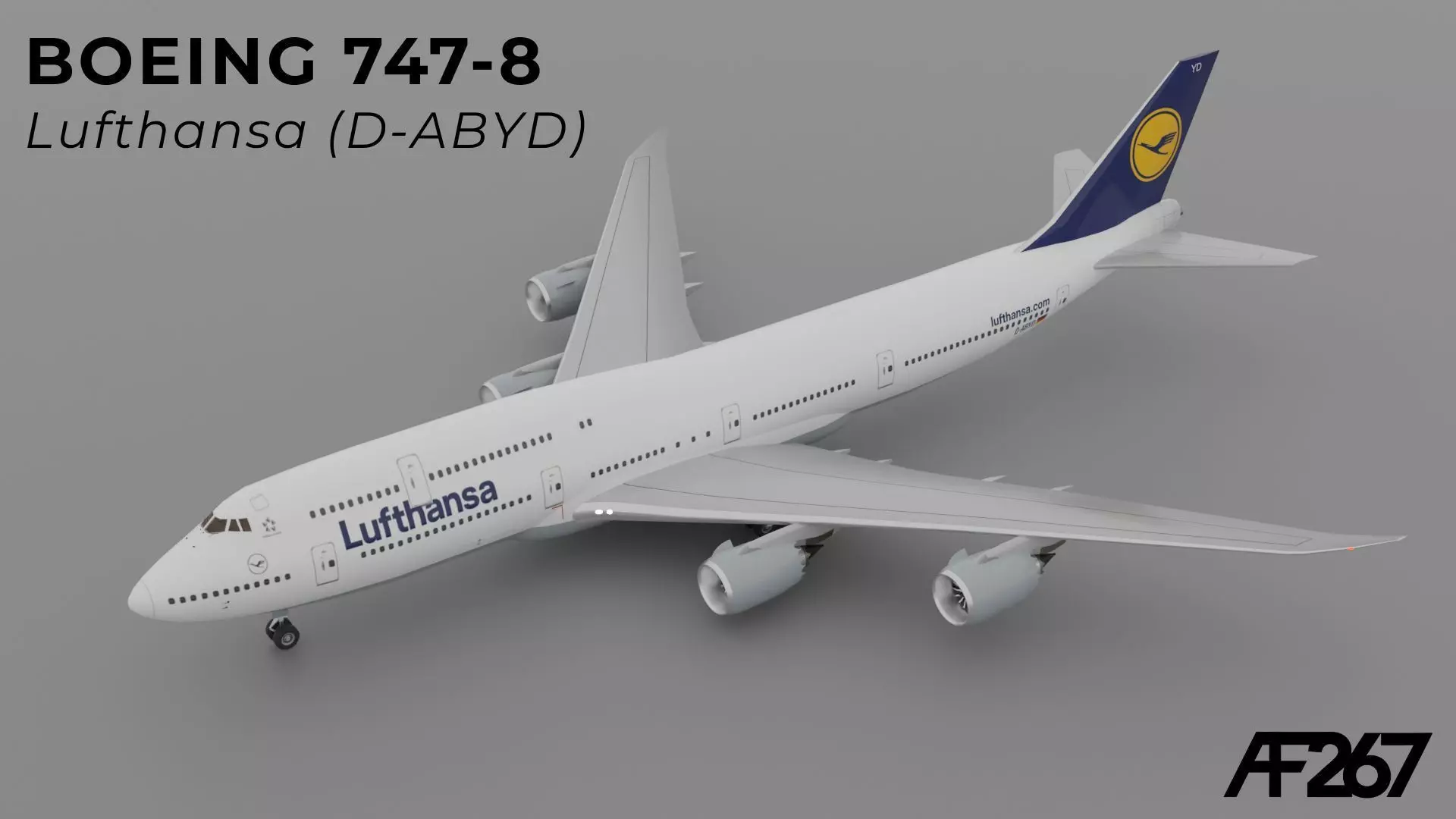 Boeing 747-8 Lufthansa w Upper Deck Interior 3D model