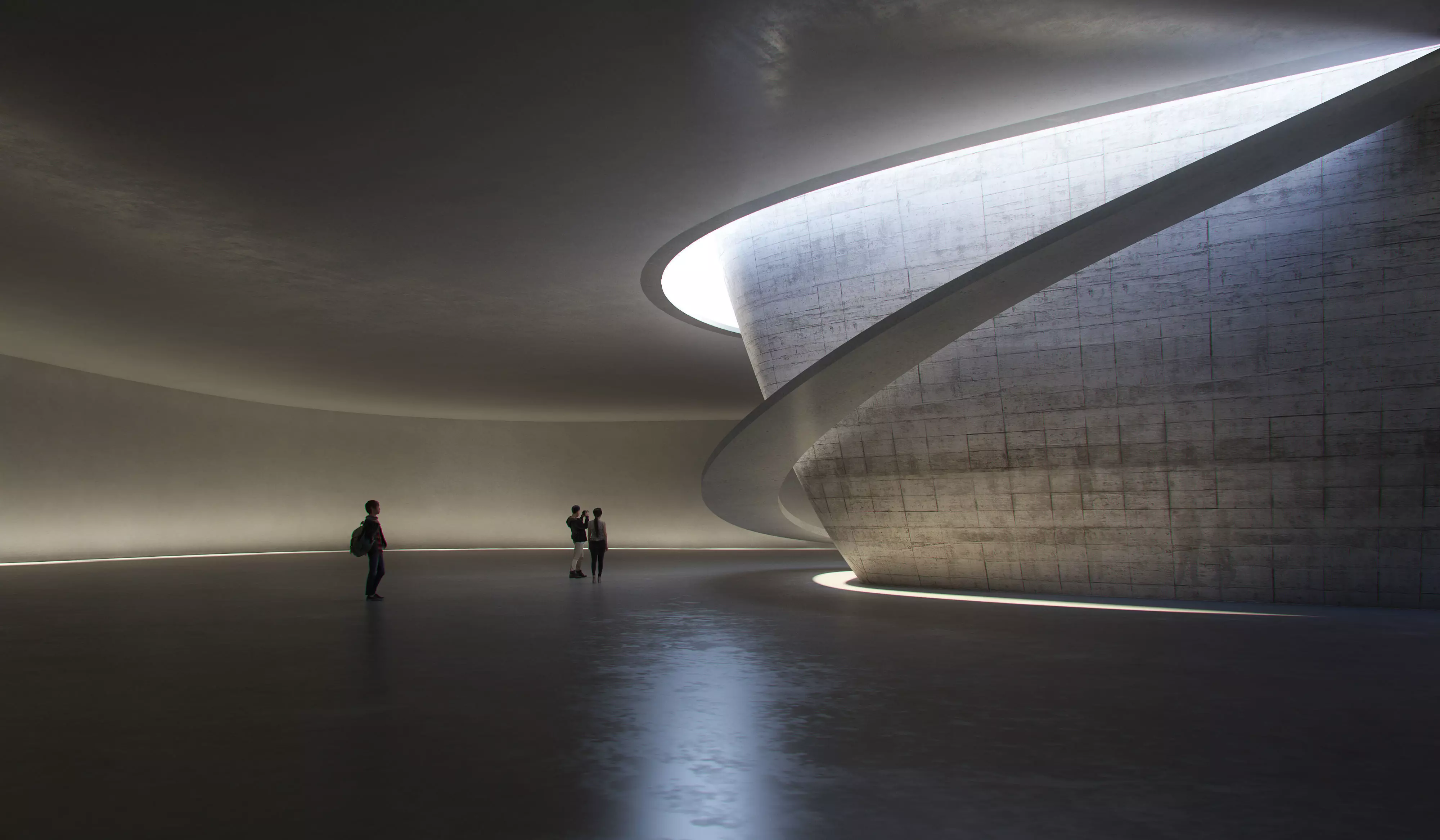 Minimal Concrete Museum Atrium with Spiral Ramp 3D model