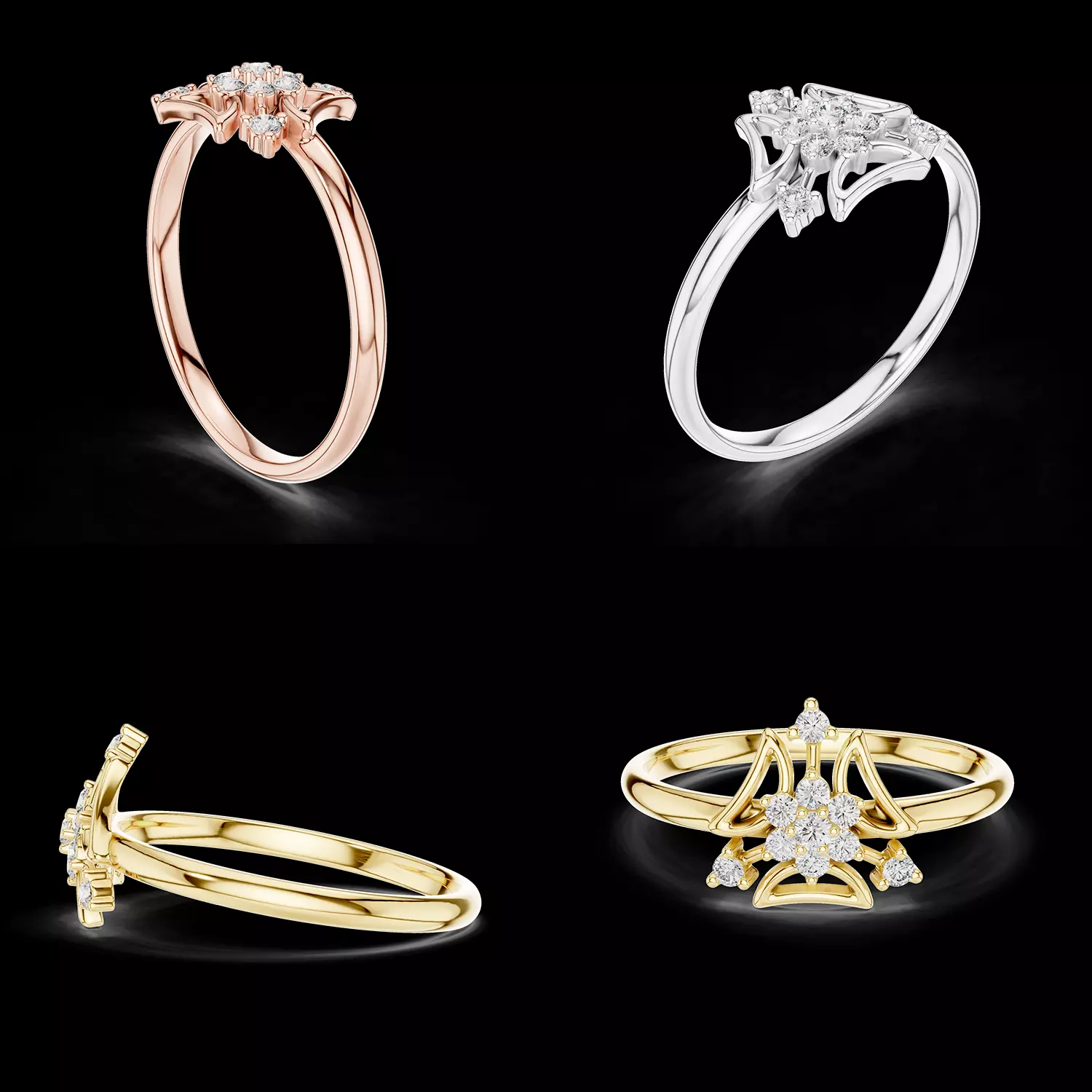 Floral Diamond Cluster Ring Jewelry CAD Model STL 3DM File 3D print model